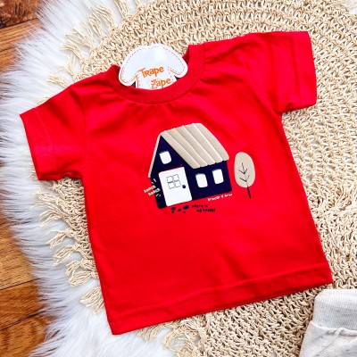Conj. Camiseta "Where is my Buddy?" e Bermuda em Linho - Vermelho